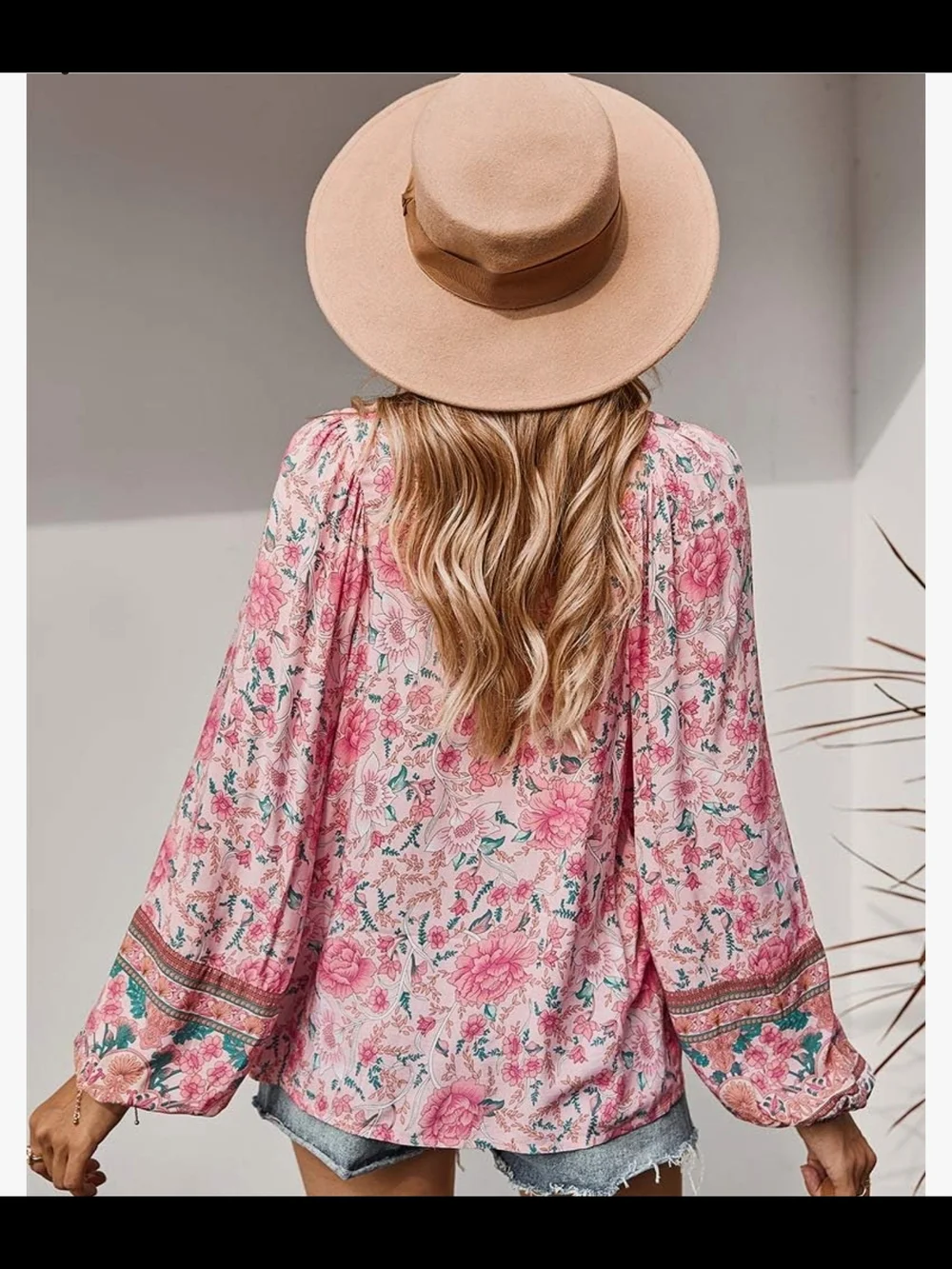 Women's Pink Floral Tie-Front Boho Tunic - Picture 2 of 8